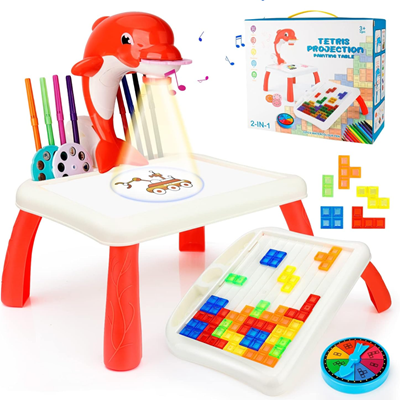 میز نقاشی پروژکتور دار کودک طرح دلفین قرمز TETRIS PROJECTION PAINTING TABLE_اسباب بازی